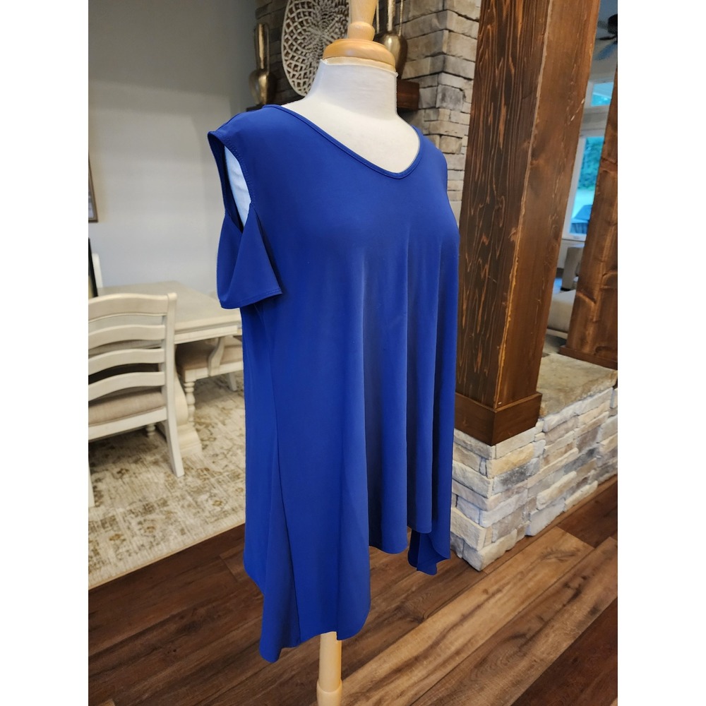 Clara Sun woo Royal Blue Cold Shoulder Sharkbite Hem‎ Tunic Top XL Made in USA